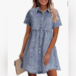 GRAPENT Denim Dress Babydoll Tiered Jean Shirt Dresses